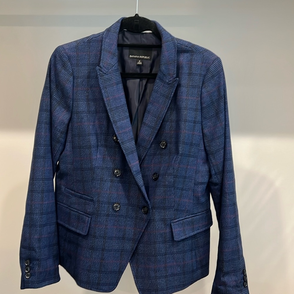 Banana Republic double breasted plaid suit jacket